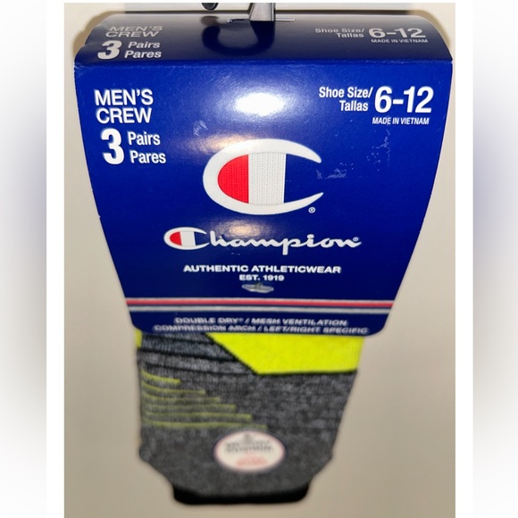 Champion Crew Sock 3 Pair Men’s 6-12 Black Gray Blue w Logo Cushioned NEW $18 - Picture 11 of 11